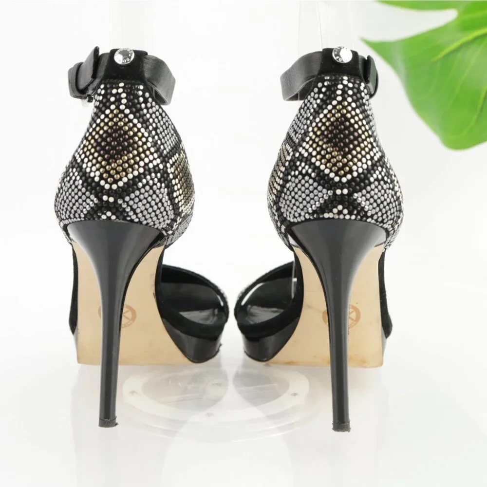 Michael Kors Womens Sienna Sandals Size 6.5 Black Suede Studded Ankle Strap Heel - Picture 5 of 15